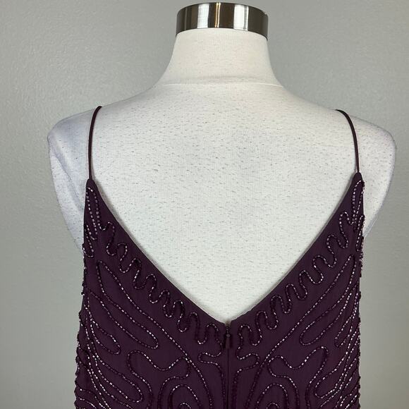 J Kara Beaded Chiffon Sleeveless Midi Sheath Cocktail Dress Purple Size 10 - Picture 9 of 12